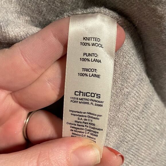 Chico’s- Women’s Grey Knit Wool Waterfall Open Front Cardigan, Size 1 = US 6 - Picture 7 of 10